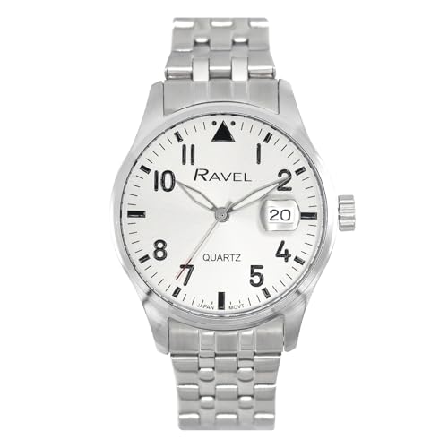 Ravel Plus - Runde 40-mm-3ATM-Kalenderuhr für Herren mit saphirbeschichtetem Glas und Sonnenschliff-Zifferblatt - Japanischer Analogquarz - RPD004MB - Edelstahl/Silberes Zifferblatt Ravel Plus - Runde 40-mm-3ATM-Kalenderuhr für Herren mit saphirbeschichtetem Glas und Sonnenschliff-Zifferblatt - Japanischer Analogquarz - RPD004MB - Edelstahl/Silberes Zifferblatt von Ravel