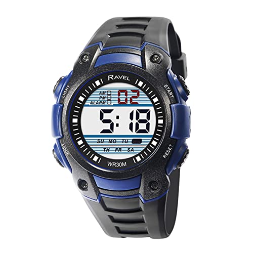 Ravel - Runde 3ATM- Digital-Herren-Quarz-Armbanduhr mit Beleuchtung - RDG.14.10 - Schwarz/Blau von Ravel
