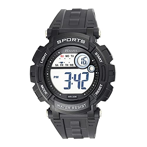 Ravel - Runde 3ATM- Digital-Herren-Quarz-Armbanduhr mit Beleuchtung - RDG.14.3 - Schwarz von Ravel