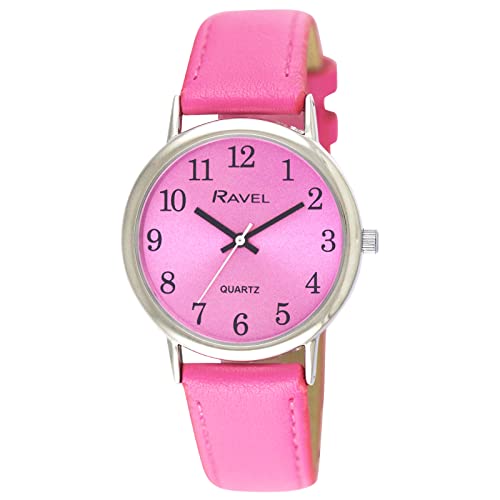 Ravel - Runde silberfarbene Damen-Armbanduhr Brighter Days- Analog Quarz - R0140.05.1 - Fuchsia-Rosa von Ravel