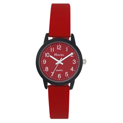 Ravel - Silikon-Damen-Armbanduhr Sommer in Schwarz (30mm Uhrengehäuse) - Analog Quarz - R1813.10 - Rot von Ravel