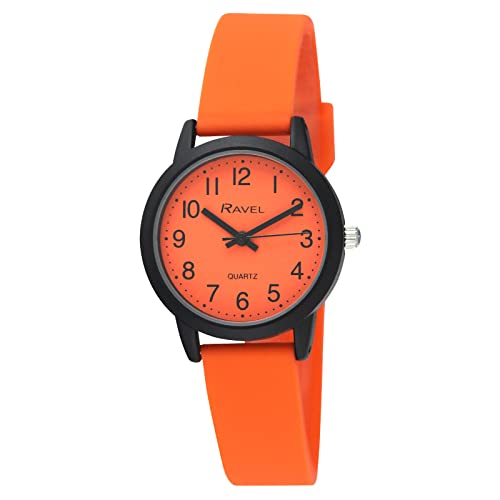 Ravel - Silikon-Damen-Armbanduhr Sommer in Schwarz (30mm Uhrengehäuse) - Analog Quarz - R1813.8 - Lebendiges Orange von Ravel