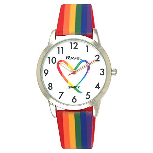Ravel - Unisex-Silikon-Regenbogen-Armbanduhr (37mm Uhrengehäuse) - Analog Quarz - R1812.5M - Regenbogen/Weiß Zifferblatt von Ravel