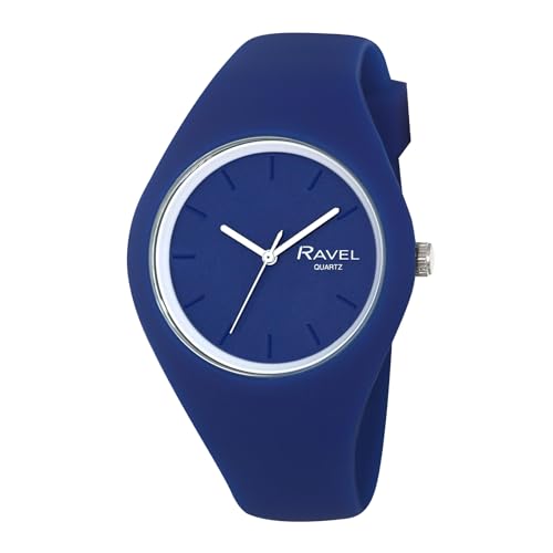 Ravel - Unisex Slim Comfort Fit Contrast-Uhr mit Silikonarmband - Analog Quarz - R1804.16 - Blau/Weiß von Ravel