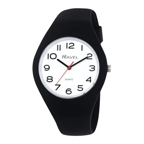 Ravel - Unisex Slim Comfort Fit Contrast-Uhr mit Silikonarmband - Analog Quarz - R1804.34 - Schwarz/Weiß nummeriert von Ravel