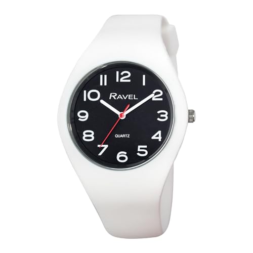 Ravel - Unisex Slim Comfort Fit Contrast-Uhr mit Silikonarmband - Analog Quarz - R1804.43 - Weiß/Schwarz Nummeriert von Ravel