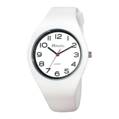 Ravel - Unisex Slim Comfort Fit Contrast-Uhr mit Silikonarmband - Analog Quarz - R1804.16 - Weiß Nummeriert von Ravel