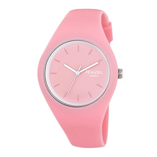 Ravel - Unisex Slim Comfort Fit Contrast-Uhr mit Silikonarmband - Analog Quarz - R1804.05 - Rosa/Weiß von Ravel