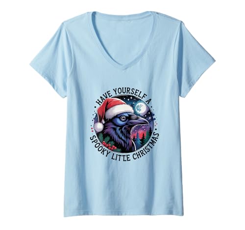 Damen Hab dir einen gruseligen kleinen Weihnachtsraben T-Shirt mit V-Ausschnitt Damen Hab dir einen gruseligen kleinen Weihnachtsraben T-Shirt mit V-Ausschnitt von Raven Christmas Santa Hat Moonlight