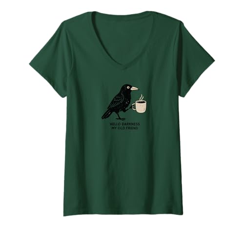 Damen Raven Crow Coffee Funny Hallo Darkness T-Shirt mit V-Ausschnitt Damen Raven Crow Coffee Funny Hallo Darkness T-Shirt mit V-Ausschnitt von Raven Crow Coffee Lover Morning Breakfast