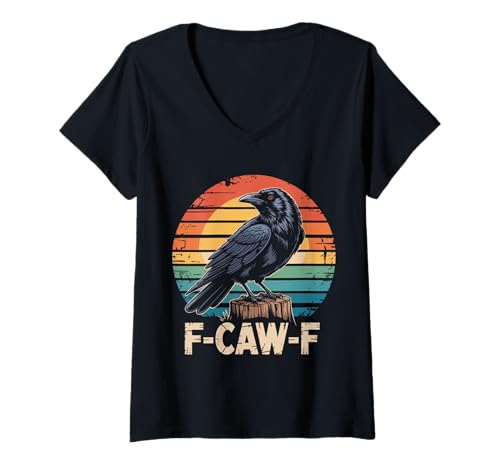 Damen Raven Crow F-Craw-F Halloween-Vogel Fcawf Gothic Gruselig T-Shirt mit V-Ausschnitt Damen Raven Crow F-Craw-F Halloween-Vogel Fcawf Gothic Gruselig T-Shirt mit V-Ausschnitt von Raven Crow Ravens Bird