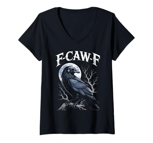 Damen Raven Crow F-Craw-F Halloween-Vogel Fcawf Gothic Gruselig T-Shirt mit V-Ausschnitt Damen Raven Crow F-Craw-F Halloween-Vogel Fcawf Gothic Gruselig T-Shirt mit V-Ausschnitt von Raven Crow Ravens Bird
