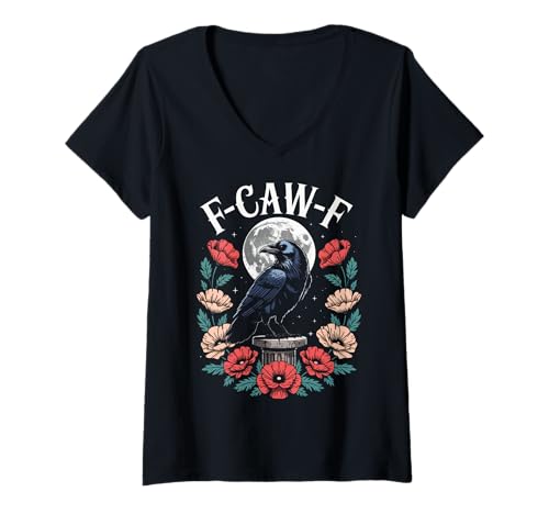 Damen Raven Crow F-Craw-F Halloween-Vogel Fcawf Gothic Gruselig T-Shirt mit V-Ausschnitt Damen Raven Crow F-Craw-F Halloween-Vogel Fcawf Gothic Gruselig T-Shirt mit V-Ausschnitt von Raven Crow Ravens Bird