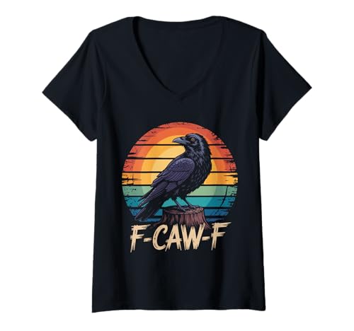 Damen Raven Crow F-Craw-F Halloween-Vogel Fcawf Gothic Gruselig T-Shirt mit V-Ausschnitt Damen Raven Crow F-Craw-F Halloween-Vogel Fcawf Gothic Gruselig T-Shirt mit V-Ausschnitt von Raven Crow Ravens Bird
