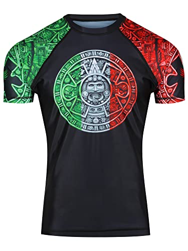 Raven Fightwear BJJ Rashguard MMA Aztekenmuster, kurzärmelig, Rot/Weiß/Grün, schwarz, M von Raven Fightwear