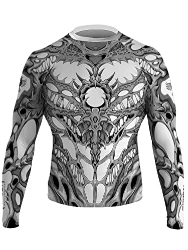 Raven Fightwear Biomechanischer BJJ Rashguard MMA, Weiss/opulenter Garten, L von Raven Fightwear