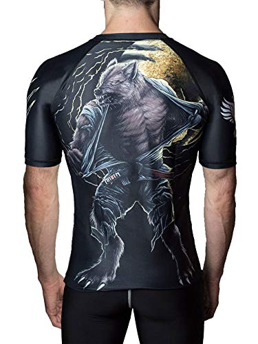 Raven Fightwear Herren BJJ Horror Werwolf Kurzarm Rash Guard MMA Schwarz - Schwarz - X-Large von Raven Fightwear