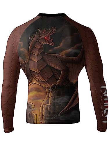 Raven Fightwear Herren Dragons BJJ Jiu Jitsu Rash Guard MMA, Brauner Drache, XL von Raven Fightwear