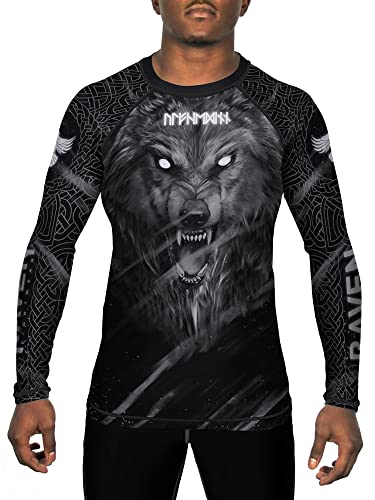 Raven Fightwear Herren Nordic Wolf Warrior Ulfhedinn 2.0 BJJ Rashguard Langarm MMA Black Edition, Schwarz, L von Raven Fightwear