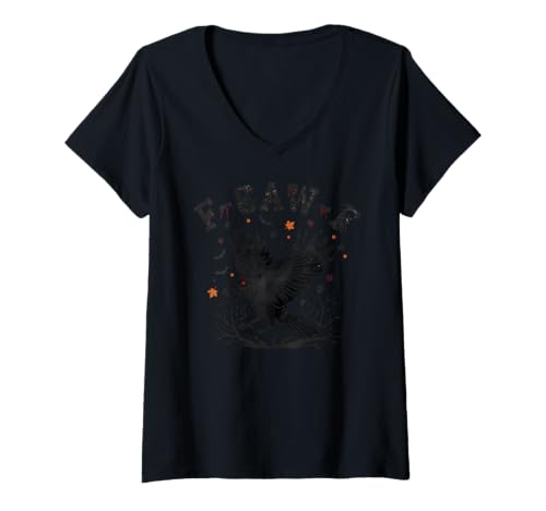 Damen Halloween F Caw F Black Crow Gruselige Jahreszeit Vogel Rabe T-Shirt mit V-Ausschnitt Damen Halloween F Caw F Black Crow Gruselige Jahreszeit Vogel Rabe T-Shirt mit V-Ausschnitt von Raven Meme Halloween F-Caw-F Gothic Crow Graphic