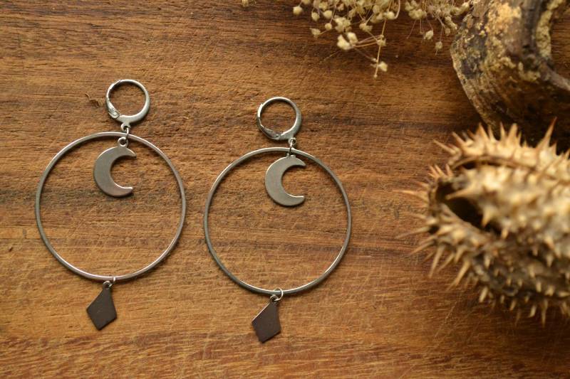 Ohrhänger "Lunatic", Moon, Mond, Halbmond, Mondphasen, Silberfarben, Edelstahl von RavenHeartJewellery