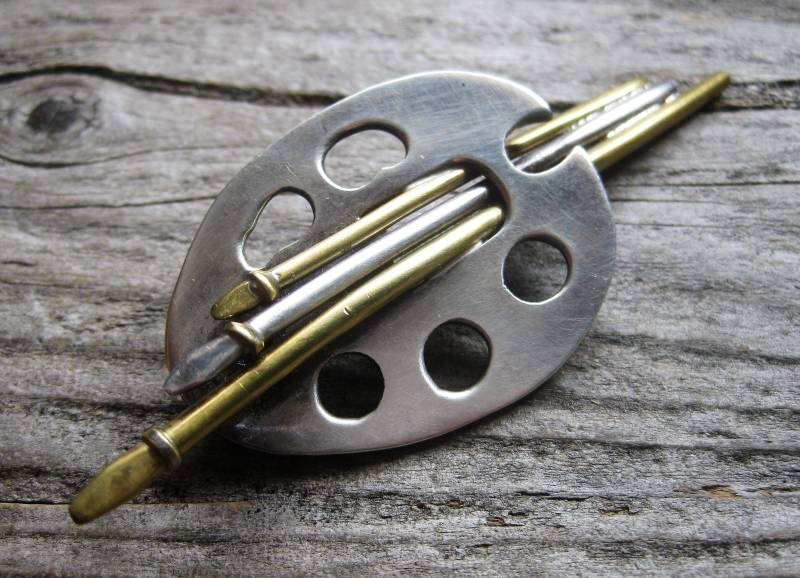 Taxco 3" Maler Künstlerpalette Brosche Jacke Oder Mantelnadel, Schweres Sterling Silber & Messing Akzent. Cooles Sammlerstück, Tragbare Kunst von RavenHillArt