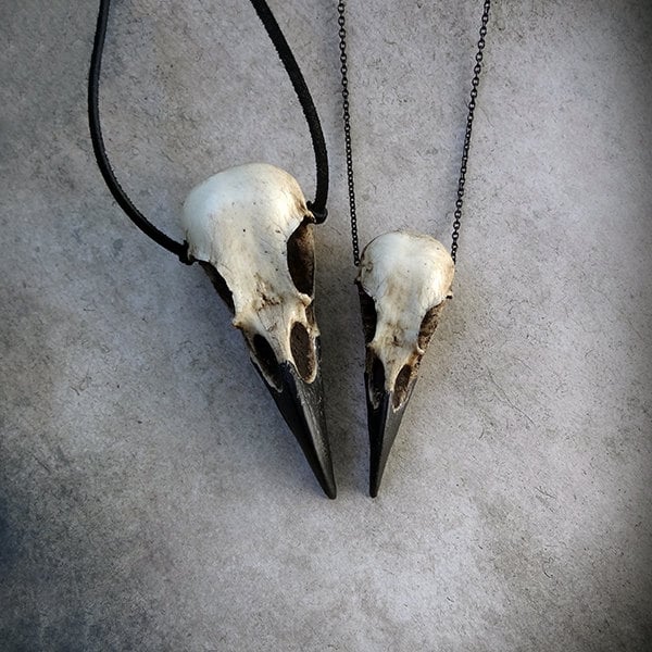 Rabatt 10% Knochen Schmuck Raben Schädel Duo Vogel Halskette Set Gothic Geschenk Pagan Wikinger Witchy Anhänger Kuriositäten von RavenRanch