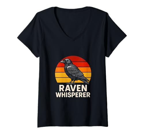 Damen Raven Whisperer Dark Frauennacht T-Shirt mit V-Ausschnitt Damen Raven Whisperer Dark Frauennacht T-Shirt mit V-Ausschnitt von Ravenclad: Dark Academia & Raven Clothing