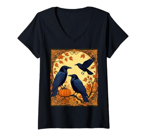 Damen Harbingers Ravens bereiten Sich auf Halloween vor T-Shirt mit V-Ausschnitt von Ravens Halloween Bird Gifts and Tees by taiche
