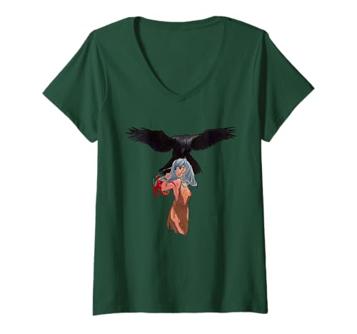 Damen Rabendrachenmädchen T-Shirt mit V-Ausschnitt Damen Rabendrachenmädchen T-Shirt mit V-Ausschnitt von Ravens Scribbles