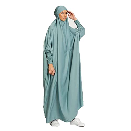 Ravent Damen Kleid Muslimisches Einteiliges Gebetskleid für Abaya Islamischer Naher Osten Dubai Türkei Maxi Kaftan mit Hijab in voller Länge, Hellgrün, Einheitsgröße von Ravent