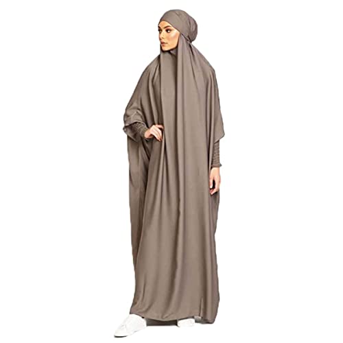 Ravent Damen Kleid Muslimisches Einteiliges Gebetskleid für Damen Abaya Kleid Islamischer Naher Osten Dubai Türkei Maxi Abaya Kaftan mit Hijab Kleid in voller Länge, Khaki, Einheitsgröße von Ravent