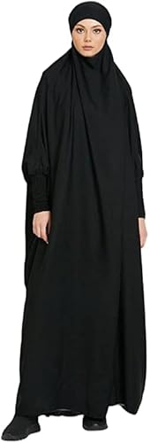 Ravent Damen Kleid Muslimisches Einteiliges Gebetskleid für Damen Abaya Kleid Islamischer Naher Osten Dubai Türkei Maxi Abaya Kaftan mit Hijab Kleid in voller Länge, Schwarz von Ravent