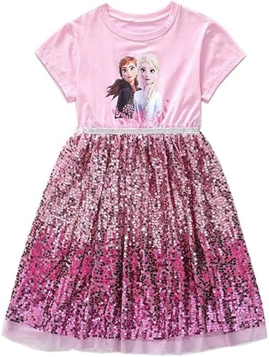 Ravent ELSA Kleider Glanz Sommer-Kleid Kurzarm Frozen Eiskönigin Prinzessin Eisprinzessin Kostüm mit Cape Mädchen Kinder 90cm - 150cm, Violett von Ravent