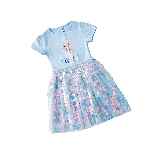 Ravent ELSA Kleider Glanz Sommer-Kleid Kurzarm Frozen Eiskönigin Prinzessin Eisprinzessin Mädchen Kinder 90cm - 150cm von Ravent