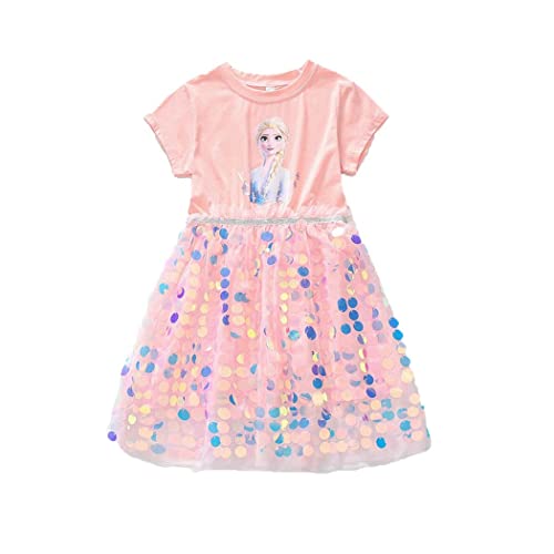 Ravent ELSA Kleider Glanz Sommer-Kleid Kurzarm Frozen Eiskönigin Prinzessin Eisprinzessin Mädchen Kinder 90cm - 150cm von Ravent