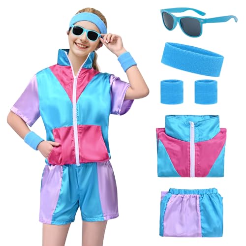 Raveparty 80er Jahre Outfit Damen, 80er Trainingsanzug Damen, Jogginganzug 80er Jahre, 80er Jahre Trainingsanzug Jacke Hose Anzug 80er Accessoire, 80er Jahre Outfit, Faschingskostüme, Karneval. von Raveparty