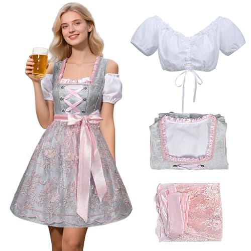 Raveparty Dirndl Damen, Trachtenkleid damen mit Spitzenschürze Trachtenmode für Oktoberfest Dirndlkleid, für Oktoberfest Besondere Anlässe (Style C, S) von Raveparty