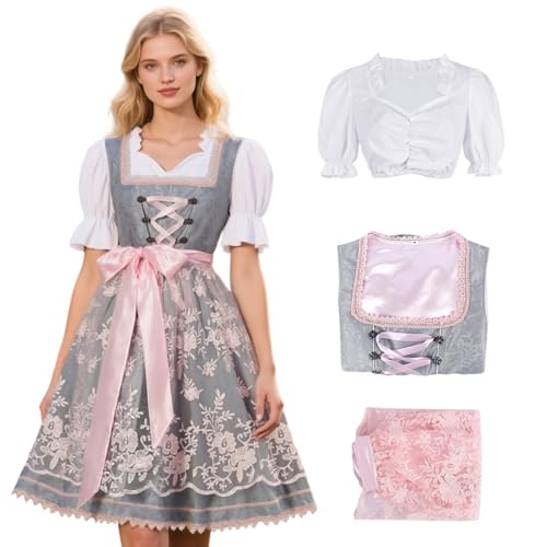 Raveparty Dirndl Damen, Trachtenkleid damen mit Spitzenschürze Trachtenmode für Oktoberfest Dirndlkleid, für Oktoberfest Besondere Anlässe (Style F, S) von Raveparty