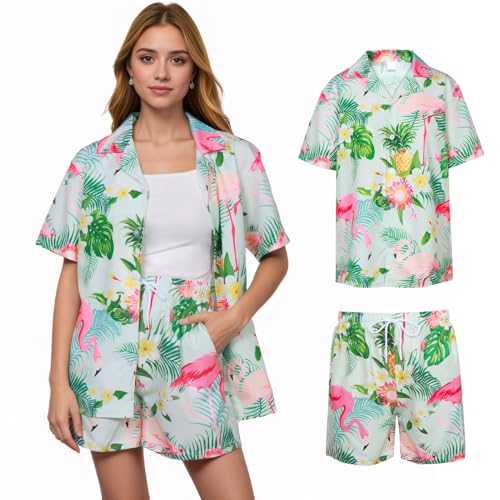 Raveparty Hawaii Hemd Damen Strand Damen Luftig Hawai Kostüm Sommer Hemd Shorts Strandhemd Kurzarm Hawaiihemd Kurzarm Shorts Lässig (Style A, M) von Raveparty