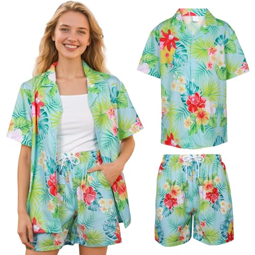 Raveparty Hawaii Hemd Damen Strand Damen Luftig Hawai Kostüm Sommer Hemd Shorts Strandhemd Kurzarm Hawaiihemd Kurzarm Shorts Lässig (Style B, M) von Raveparty