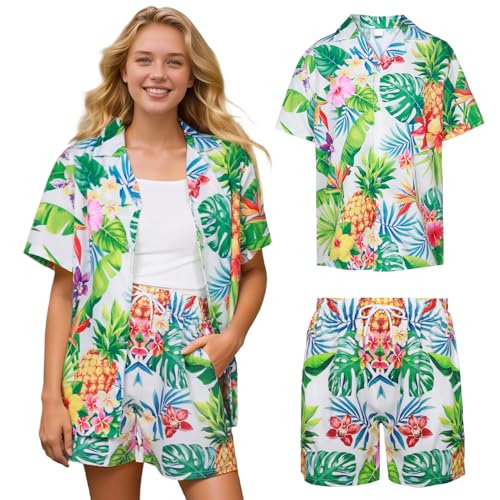 Raveparty Hawaii Hemd Damen Strand Damen Luftig Hawai Kostüm Sommer Hemd Shorts Strandhemd Kurzarm Hawaiihemd Kurzarm Shorts Lässig (Style C, XL) von Raveparty