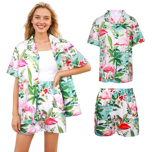 Raveparty Hawaii Hemd Damen Strand Damen Luftig Hawai Kostüm Sommer Hemd Shorts Strandhemd Kurzarm Hawaiihemd Kurzarm Shorts Lässig (Style E, S) von Raveparty