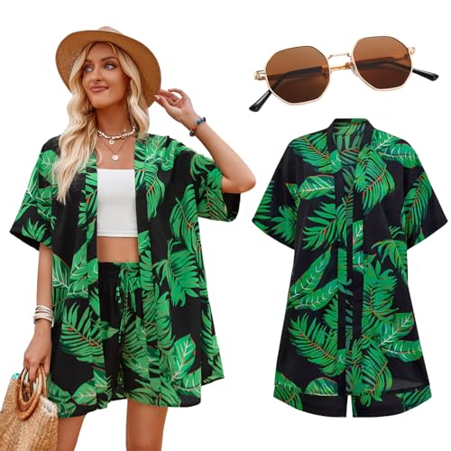 Raveparty Hawaii Hemd Damen Strand Damen Luftig Hawai Kostüm Sommer Hemd Sonnenbrille Strandhemd Kurzarm Hawaiihemd Kurzarm Lässig (Style A, M) von Raveparty