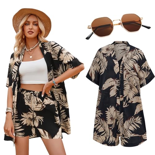 Raveparty Hawaii Hemd Damen Strand Damen Luftig Hawai Kostüm Sommer Hemd Sonnenbrille Strandhemd Kurzarm Hawaiihemd Kurzarm Lässig (Style B, XL) von Raveparty