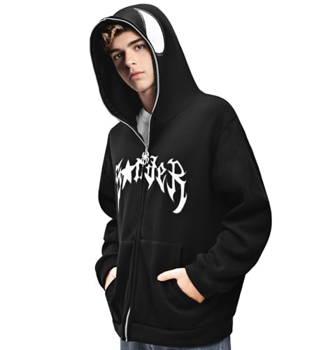 Raveparty Zipper Hoodie, Zipper Jacke, Print Kapuzenpullover Y2K Punk Dunkle Gotisch Halloween Jacke mit Reißverschluss Unisex Kapuzenpullover von Raveparty