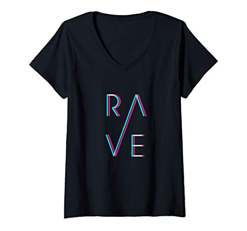Damen RAVE Trippy Techno EDM Trance Goa Festival T-Shirt mit V-Ausschnitt von Raver Kleidung