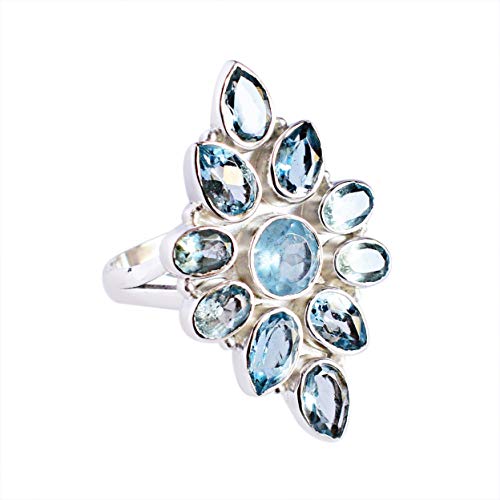 Blue Topz FSJ-5601 Ring aus massivem 925er Sterlingsilber, erstaunlicher Designer-Schmuck, für Damen, Stein:, Blauer Topz von Ravishing Impressions Jewellery