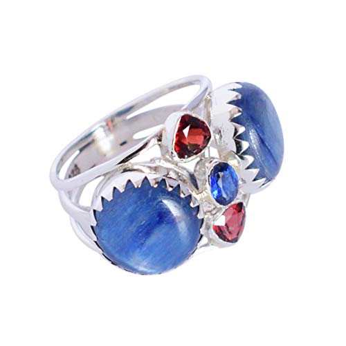 Kyanit, Granat und blauer Quarz, massives 925er Sterlingsilber, wunderbarer handgefertigter Schmuck, Geschenk für sie, FSJ-5594, Stein:, Kyanit, Granat und blauer Quarz von Ravishing Impressions Jewellery