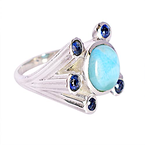 Larimar & Kyanit Ring aus massivem 925er Sterlingsilber, erstaunlicher Designer-Schmuck, für Damen, FSJ-5723, Stein:, Larimar und Kyanit von Ravishing Impressions Jewellery